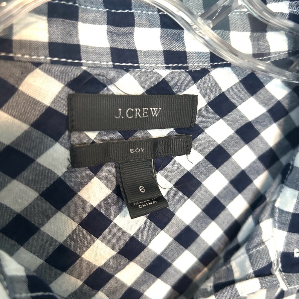 J. Crew Women's Navy and White Gingham Classic Fit Boy Shirt in‎ Size 6 - Picture 10 of 12